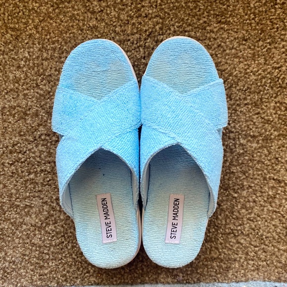 Steve Madden Light blue towel material platform slides - Picture 1 of 1